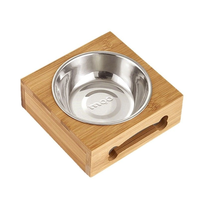 Gamelle surélevée en bambou avec bol inox pour chien et chat – Simple ou Double