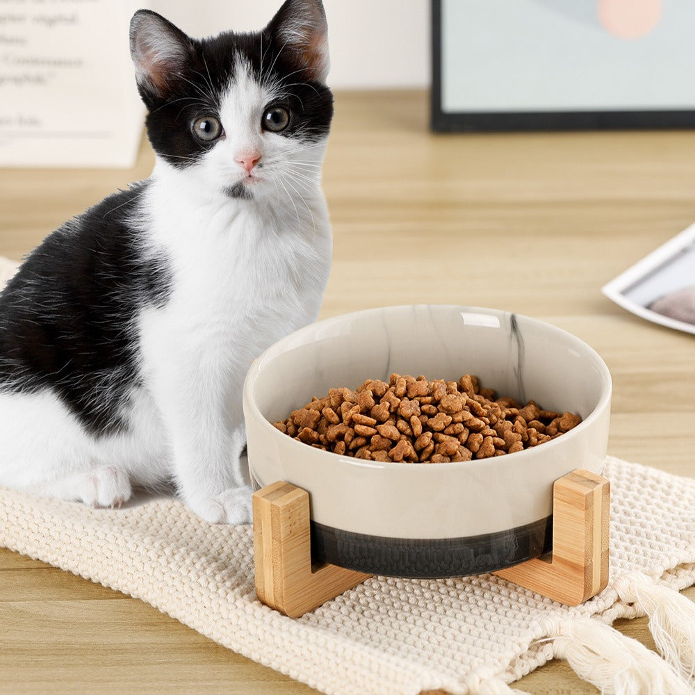 Gamelle Design en Céramique avec Support Bois – Chat & Petit Chien