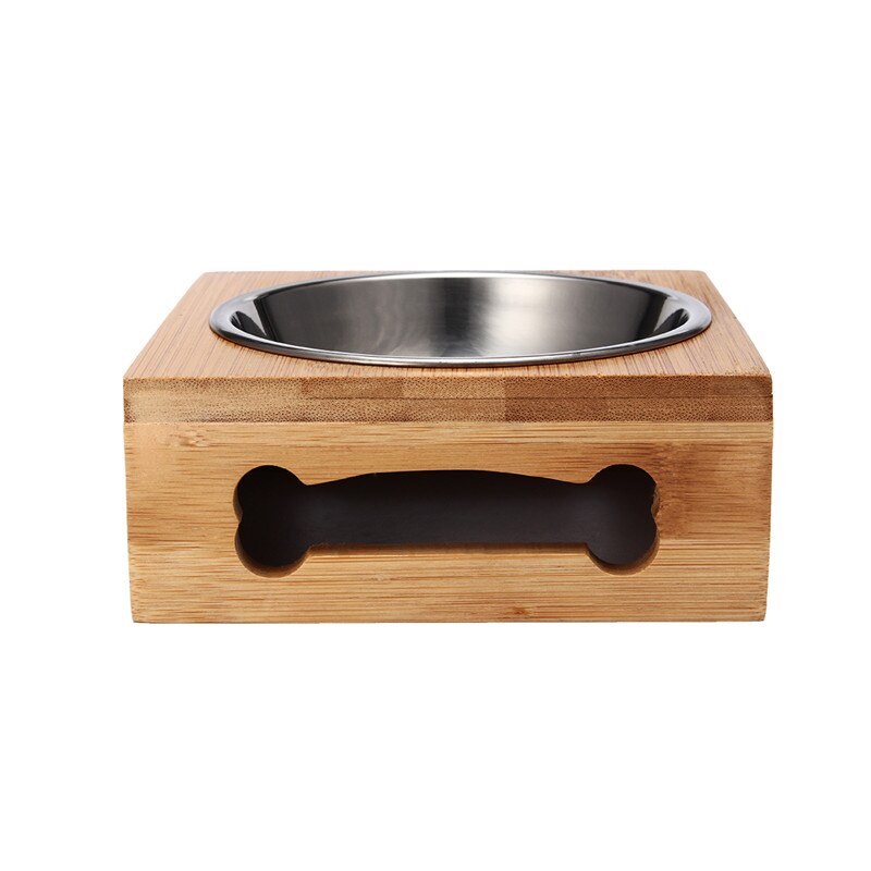 Gamelle surélevée en bambou avec bol inox pour chien et chat – Simple ou Double