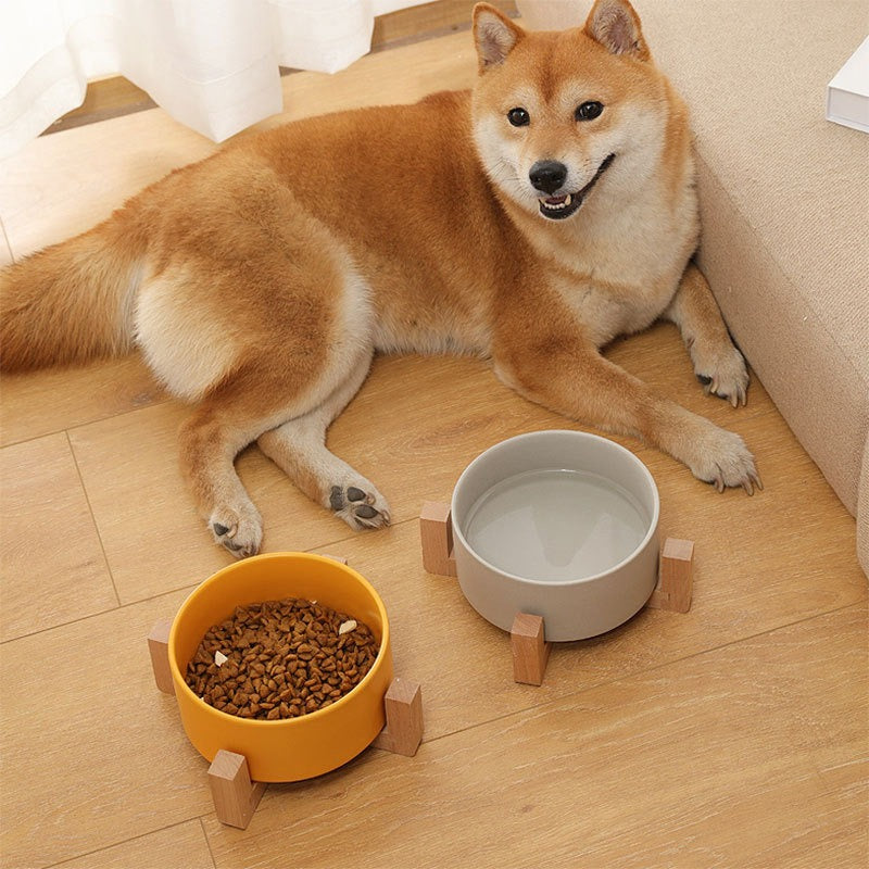 Gamelle Design en Céramique avec Support Bois – Chat & Petit Chien
