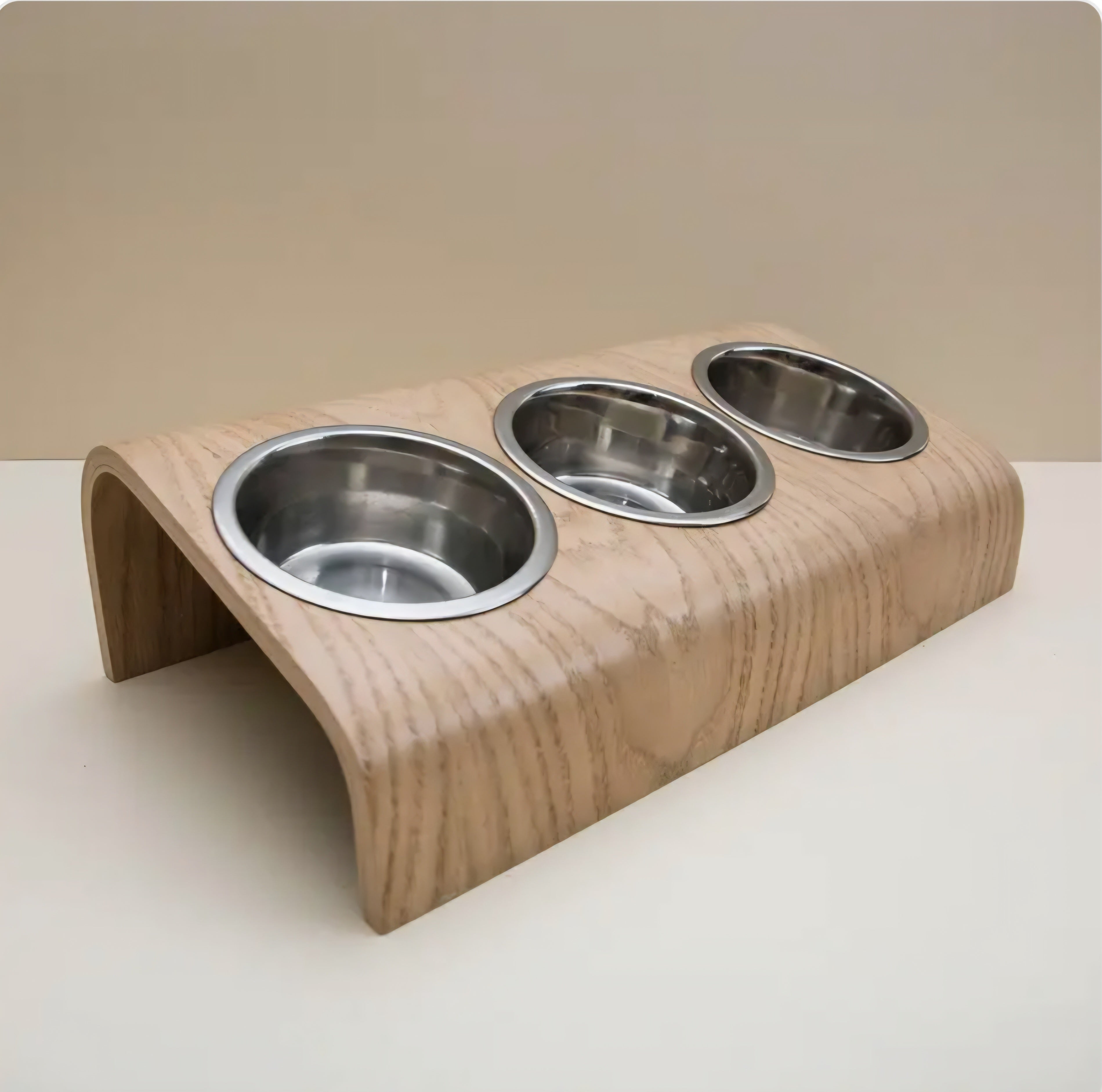 Gamelle design surélevée en bois – 3 bols – Chat & petit chien