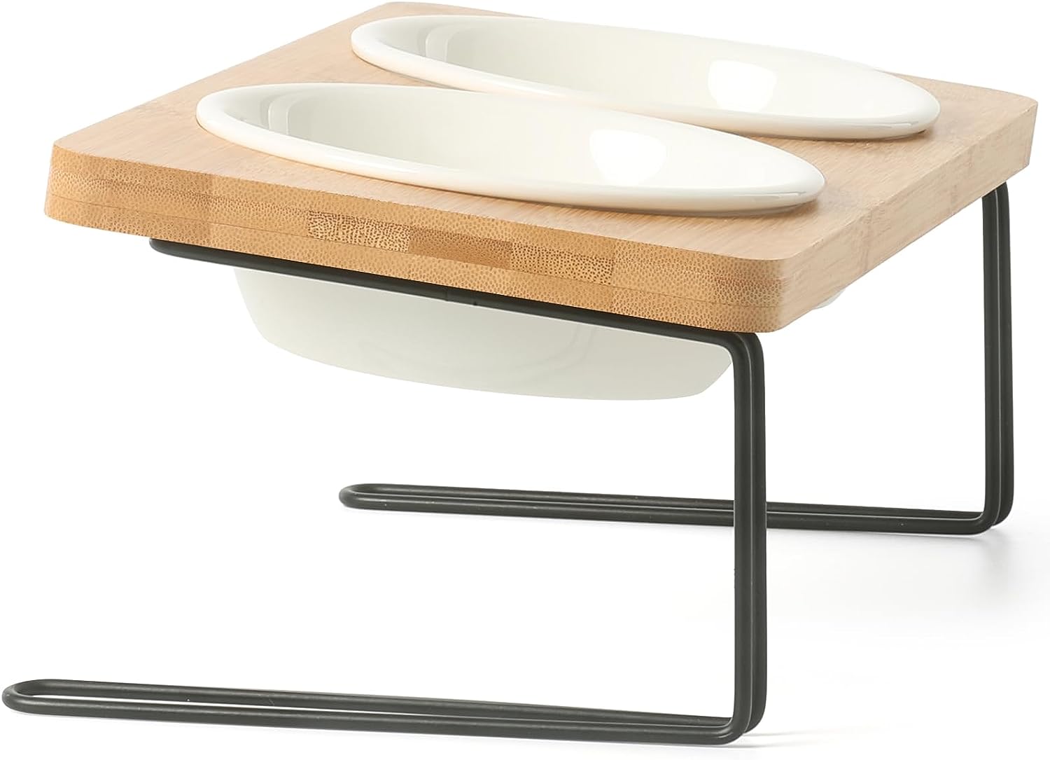 Gamelle design inclinée en céramique avec support en Bambou