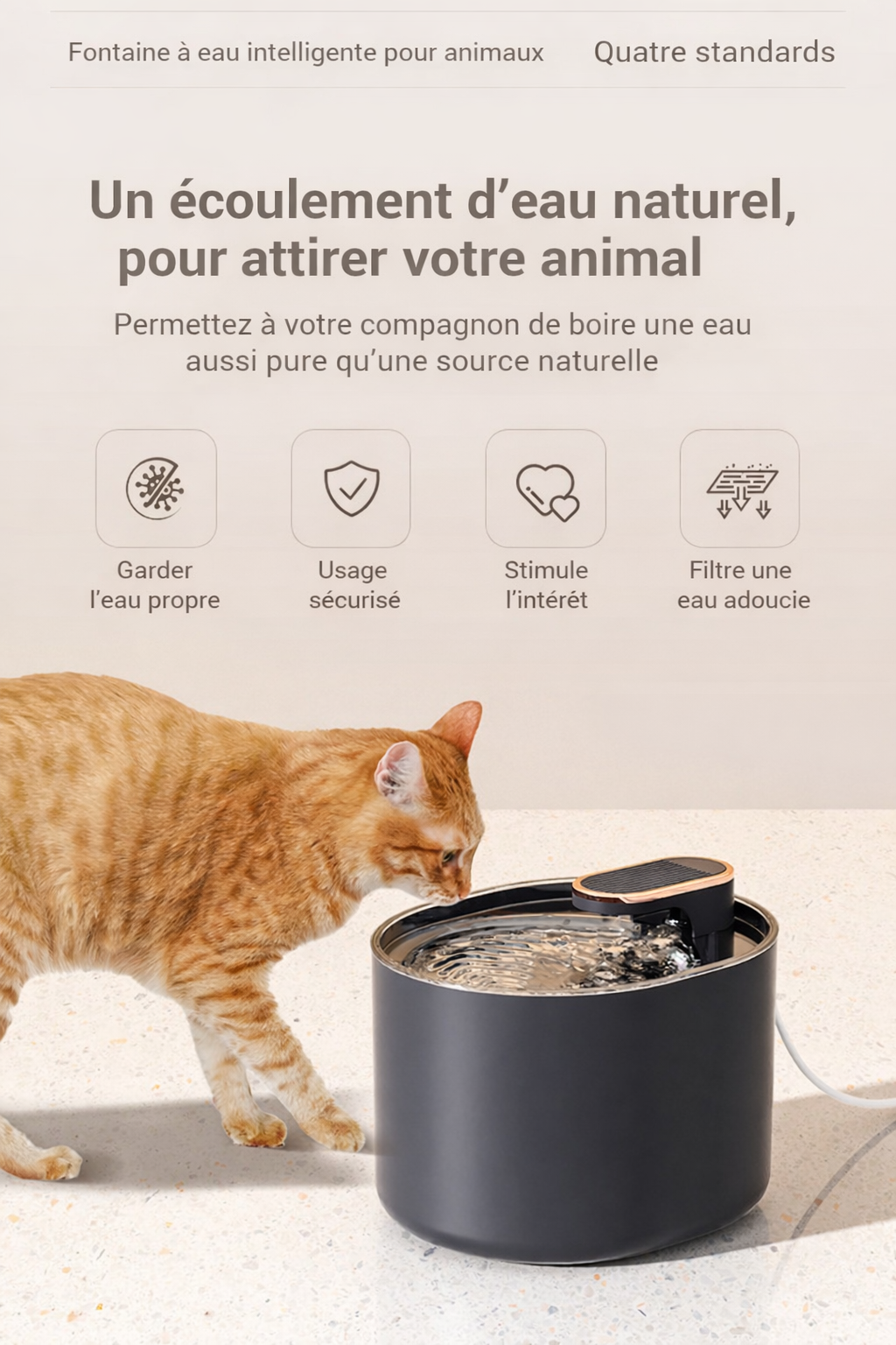 Fontaine à eau eau automatique pour chat - filtration continue & ultra silencieuse