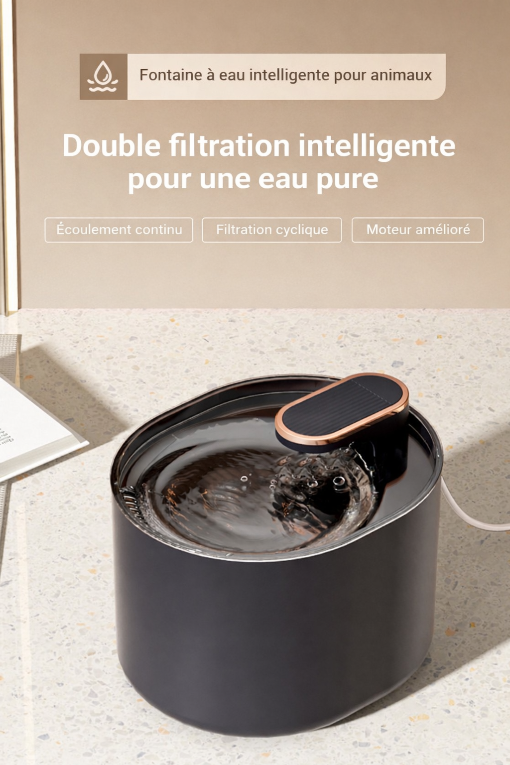 Fontaine à eau eau automatique pour chat - filtration continue & ultra silencieuse